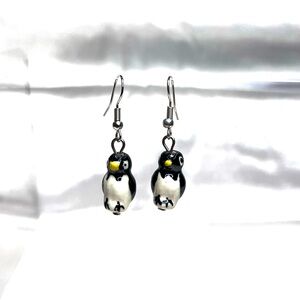 Ceramic Mini Penguin Dangle Earrings - Handmade